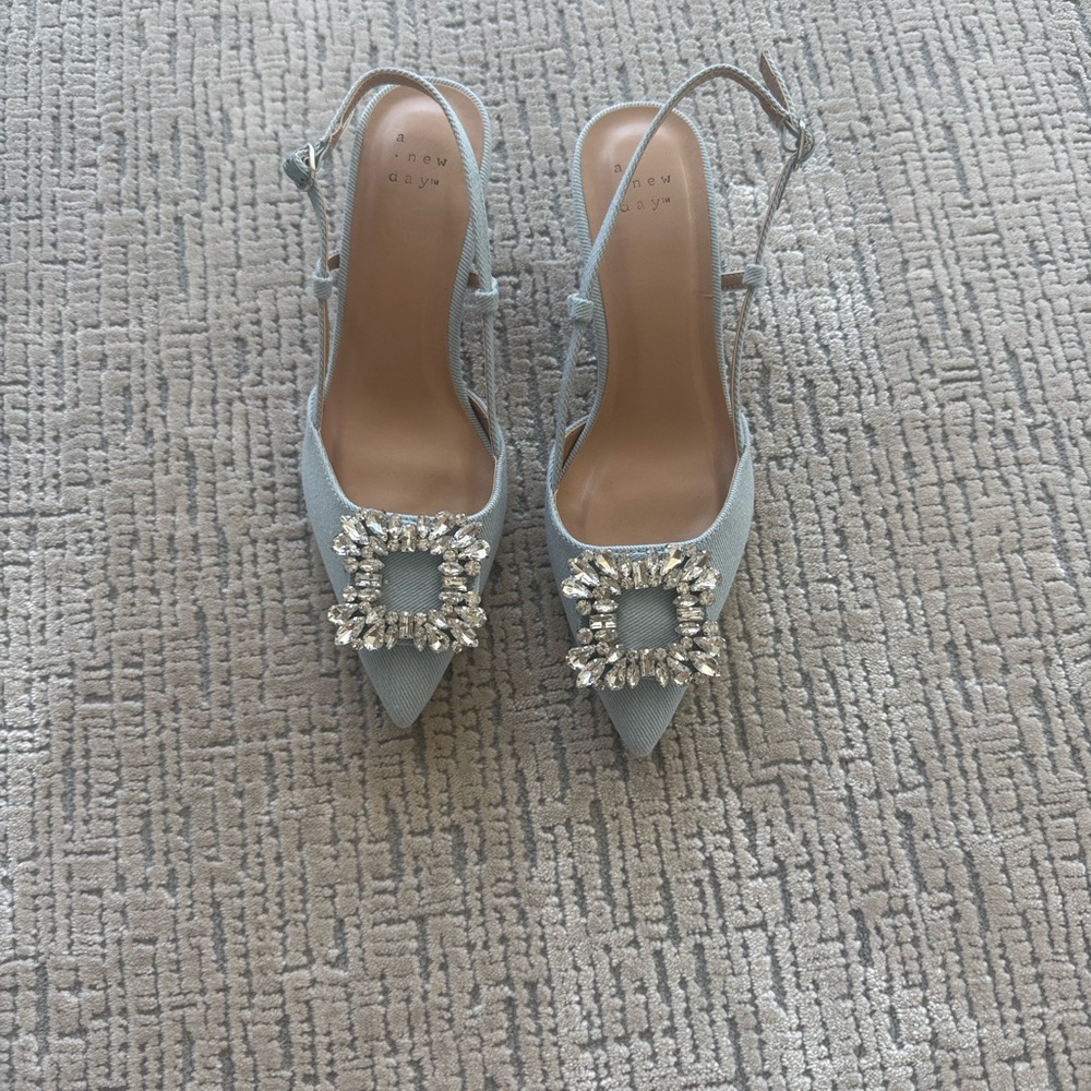 a new day Light Blue denim Embellished Slingback Pointed Pumps - Picture 4 of 8